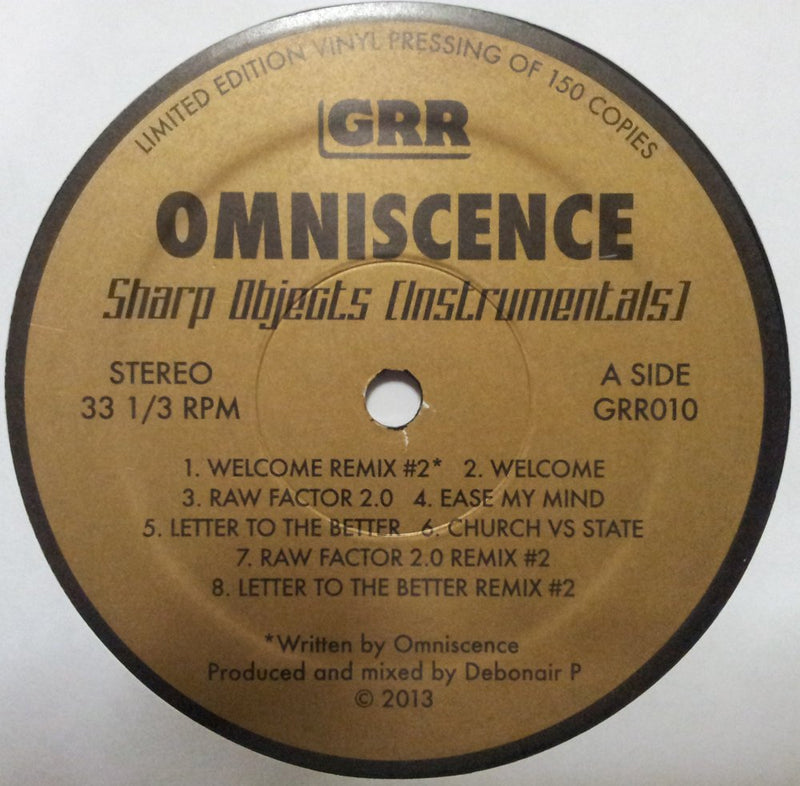 Omniscence - Sharp Objects [Instrumentals] [Vinyl Record / 12"]-Gentleman's Relief Records-Dig Around Records
