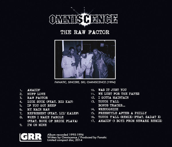 Omniscence - The Raw Factor [CD]-Gentleman's Relief Records-Dig Around Records